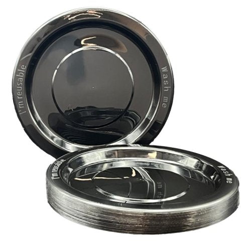 Plates 230mm Black Plastic Dinner Size Reusalbe Pk/20