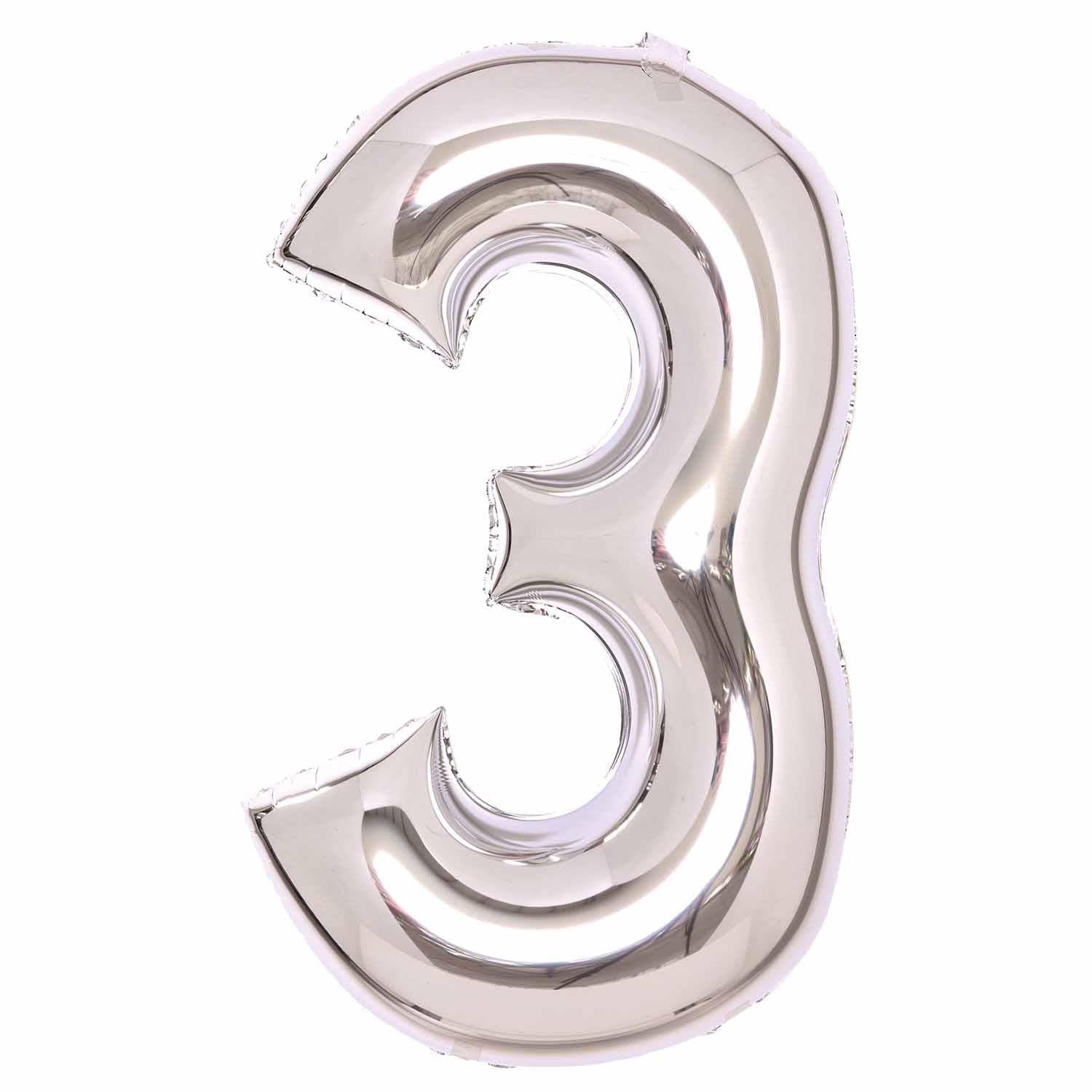 Balloon Foil Megaloon Number 3 Silver 86cm