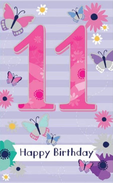 Greeting Card Happy 11th Birthday Purple
