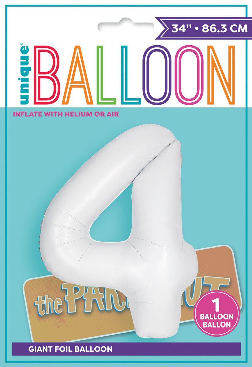 Balloon Foil Megaloon Num 4 Matte Bright White 86cm  Last Chance Buy