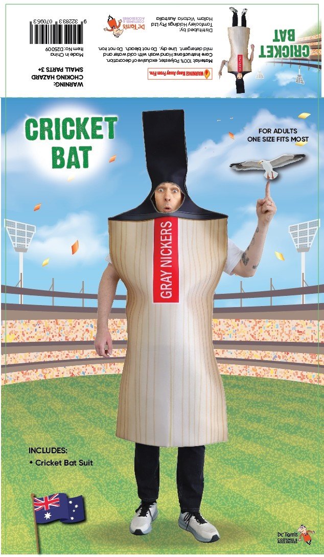 Costume Adult Aussie Sport Cricket Bat Novelty Funny One Size