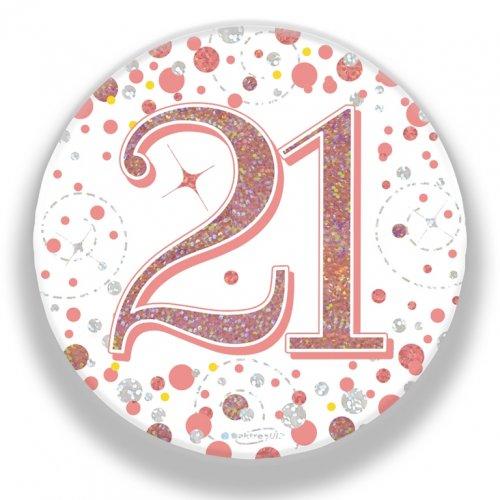 Badge 21st Birthday Sparkling Fizz Rose Gold 75mm Twenty-One