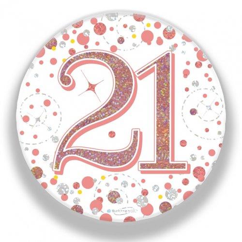 Badge 21st Birthday Sparkling Fizz Rose Gold 75mm Twenty-One