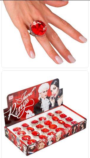 Costume Ring Jewel Red Large Each Assorted Styles (Round / Oval / Square)