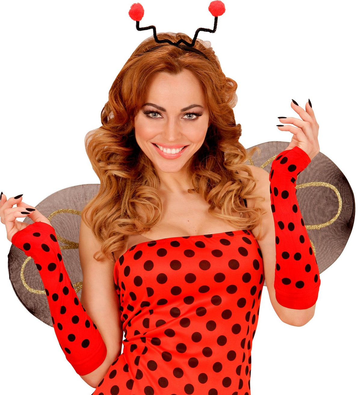 Costume Gloves Animal Insect Ladybug Black/Red Dots Fingerless 33cm