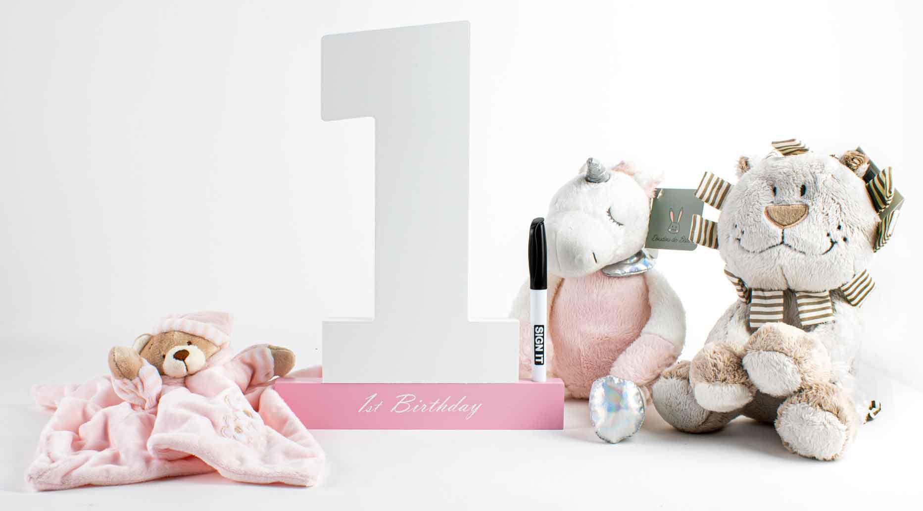 Guest Signature Block 1st Birthday White/Pink With Pen