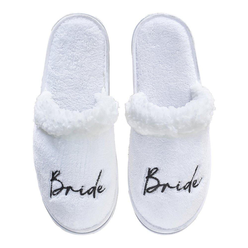 Hen Party Bride Slippers White Fluffy Deluxe One Size