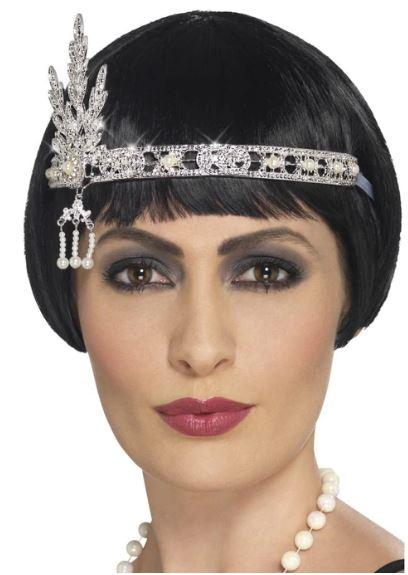 Headband Flapper Costume Jewel 1920s Silver Metal