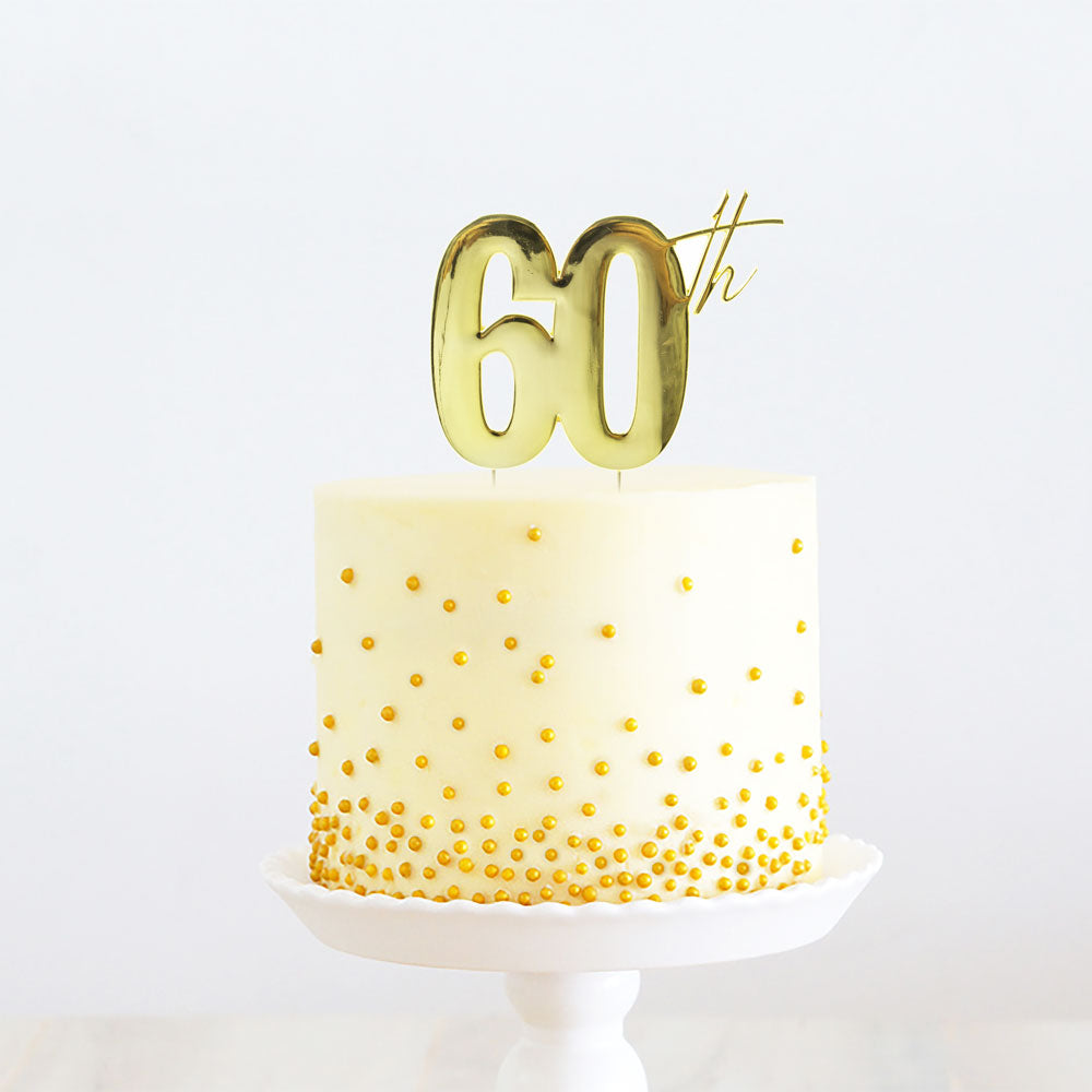Cake Topper 60th Birthday Gold Metal 11cm X 9cm