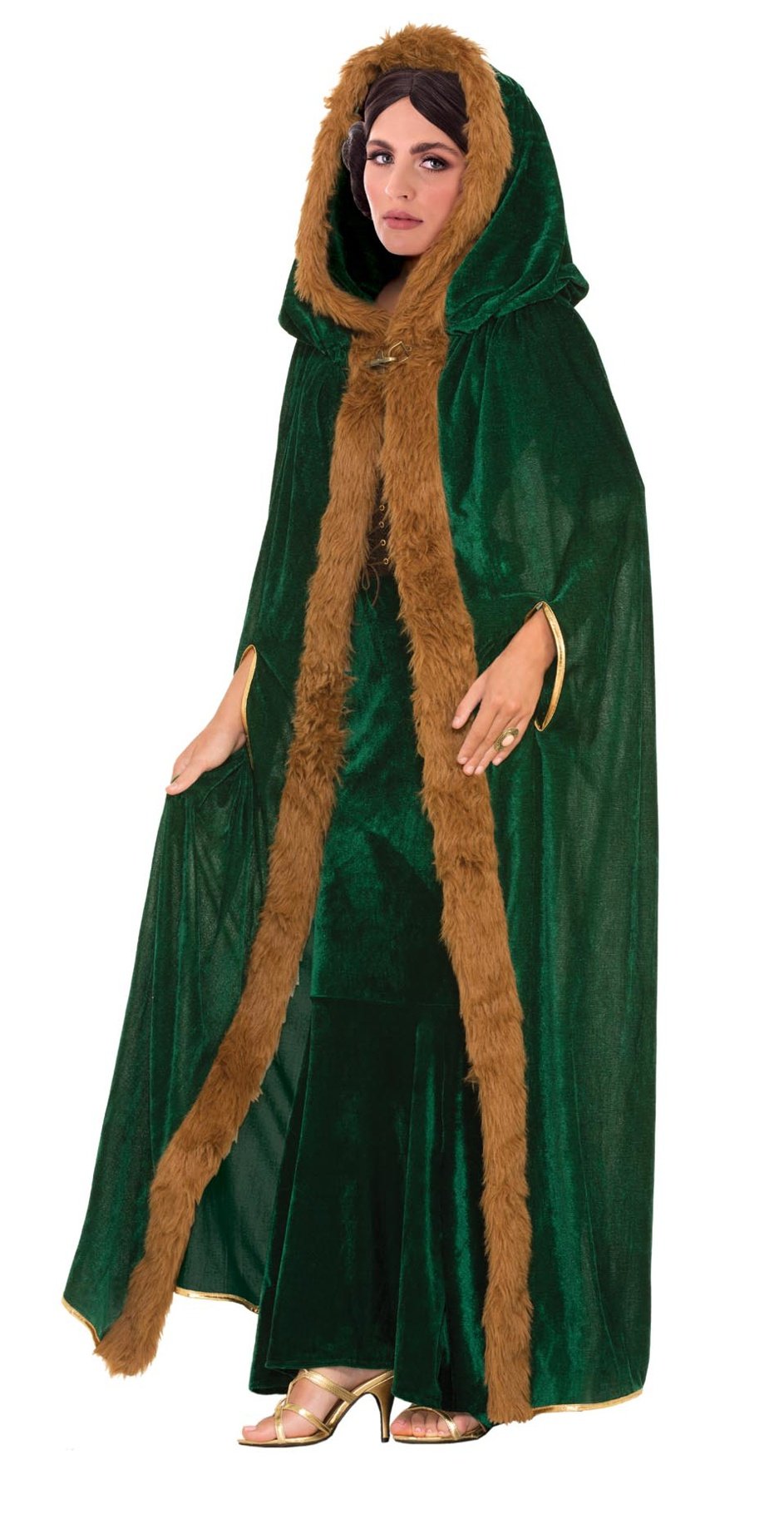 Costume Adult Cape Green with Faux Fur Trim