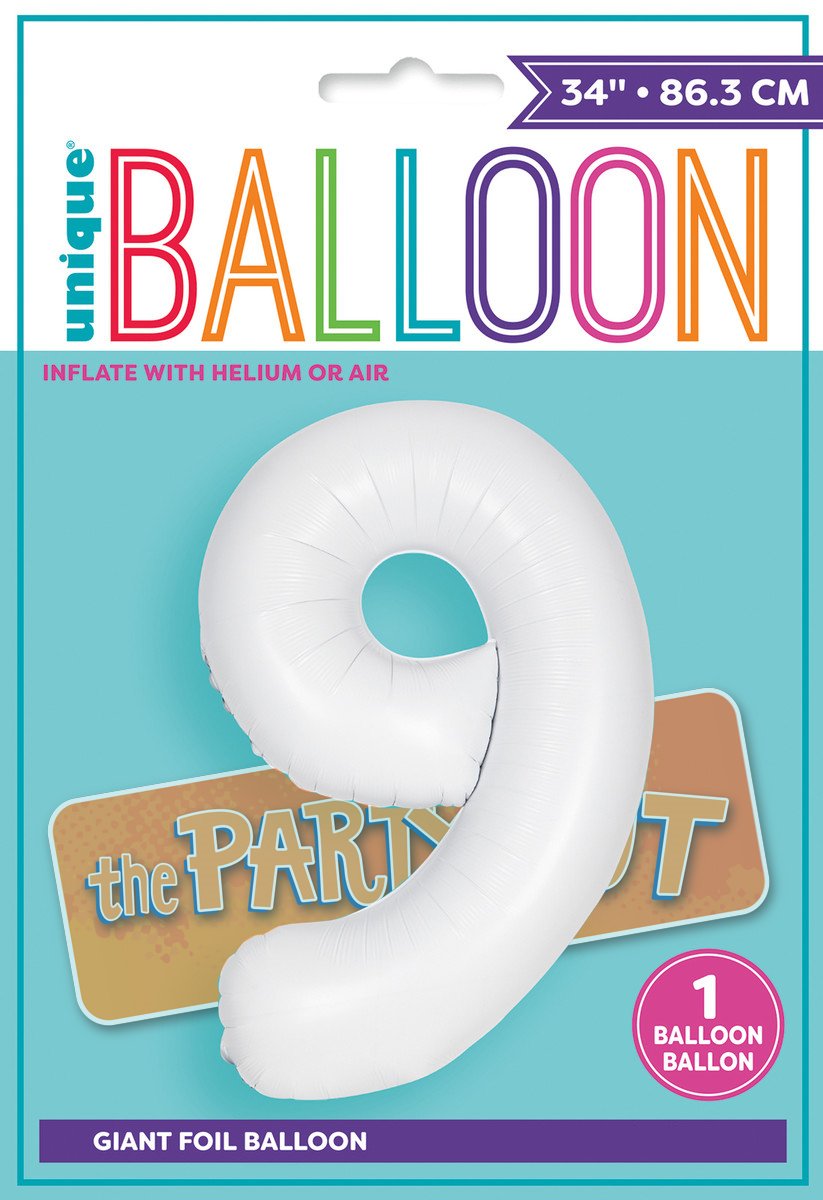 Balloon Foil Megaloon Num 9 Matte Bright White 86cm  Last Chance Buy