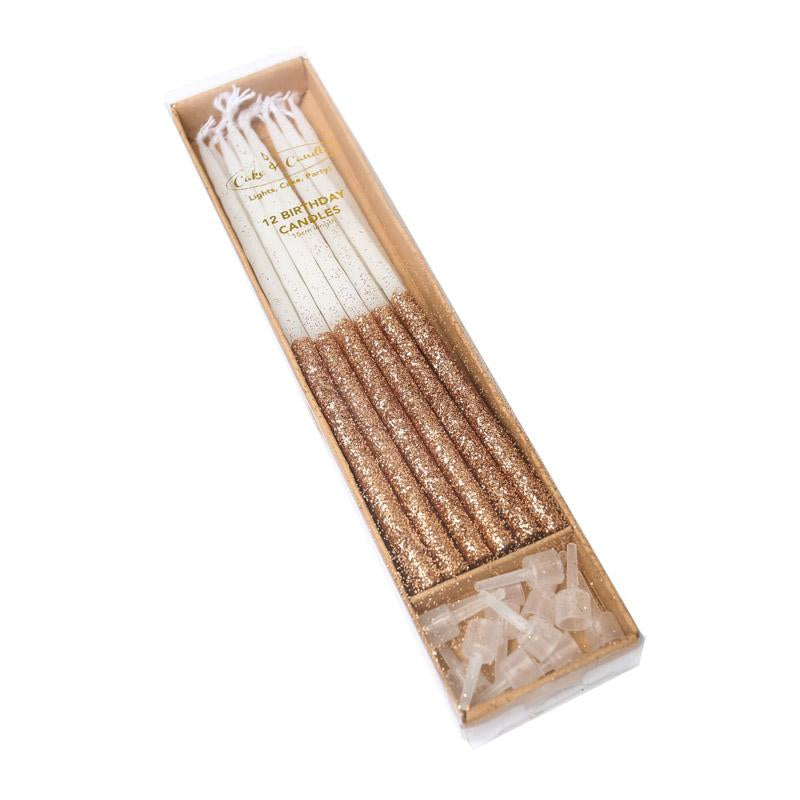 Cake Candles Glitter Dipped Rose Gold Pk12