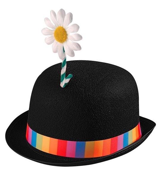 Hat Black Bowler Felt Clown Colourful With Flower