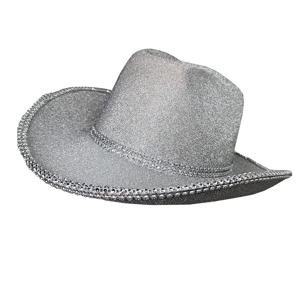 Hat Cowboy/Cowgirl Silver Glitter Festival with Sequin Trim