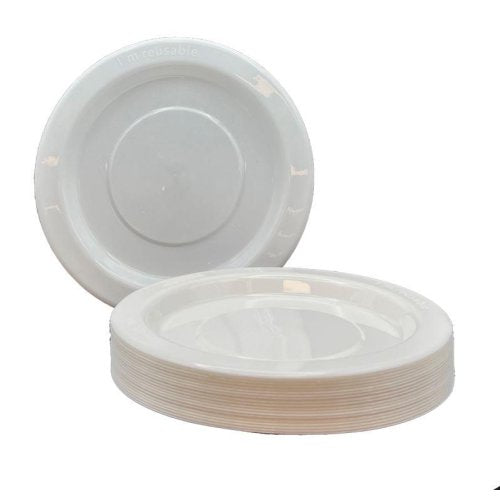 Plates 180mm White Plastic Lunch Size Reusalbe Pk/20