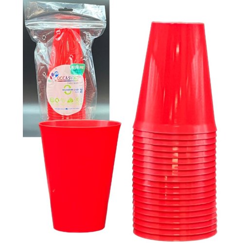 Cups Red Reusable Plastic 285ml Pk 20