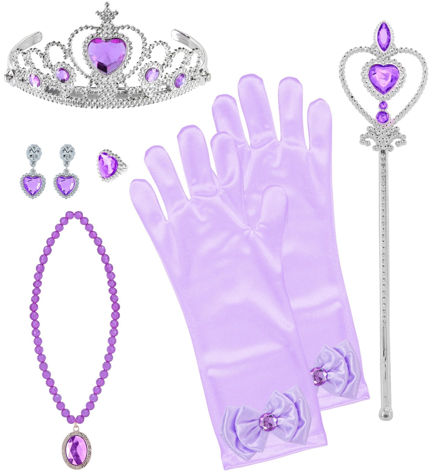 Princess Set 6 Piece Set Purple Tiara Necklace Earings Gloves Ring Scepter