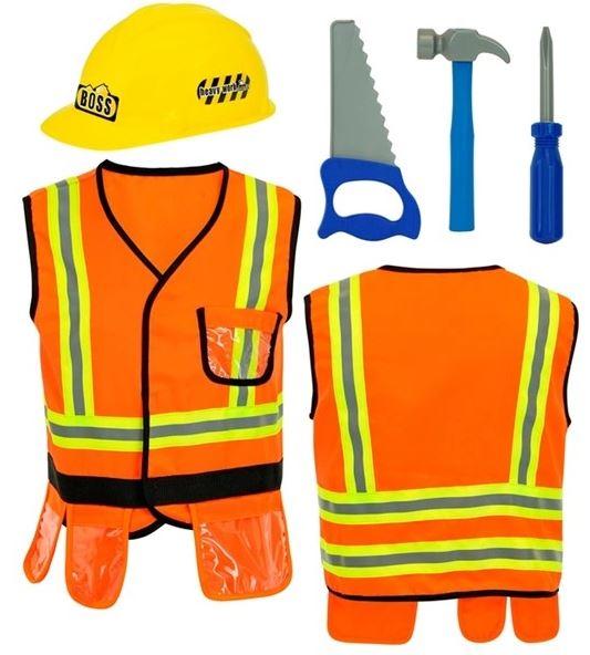 Costume Child Builder Set Fluro Hard Hat & Building Tools 5 Piece Set