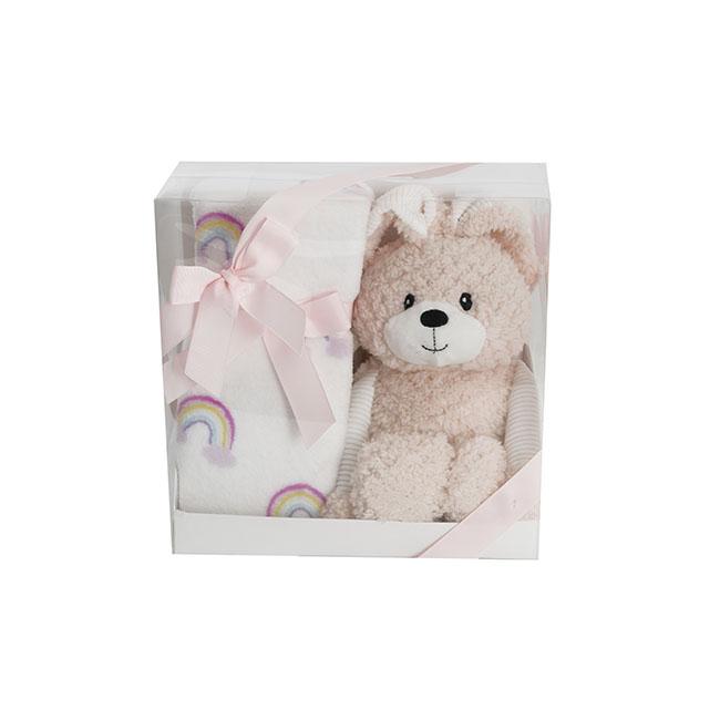 Baby Gift Set/Pack Bunny Flops Soft Toy and Blanket Pink Peach