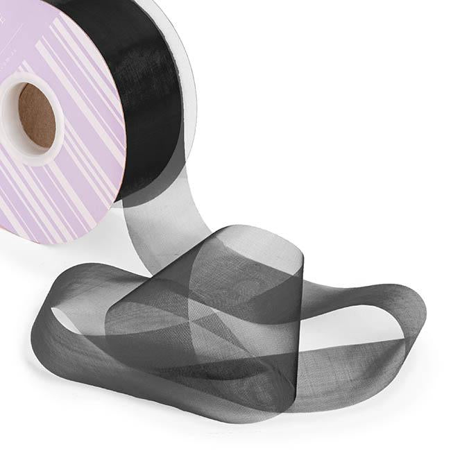 Organza Ribbon Black Cut Edge 50mm x 100m