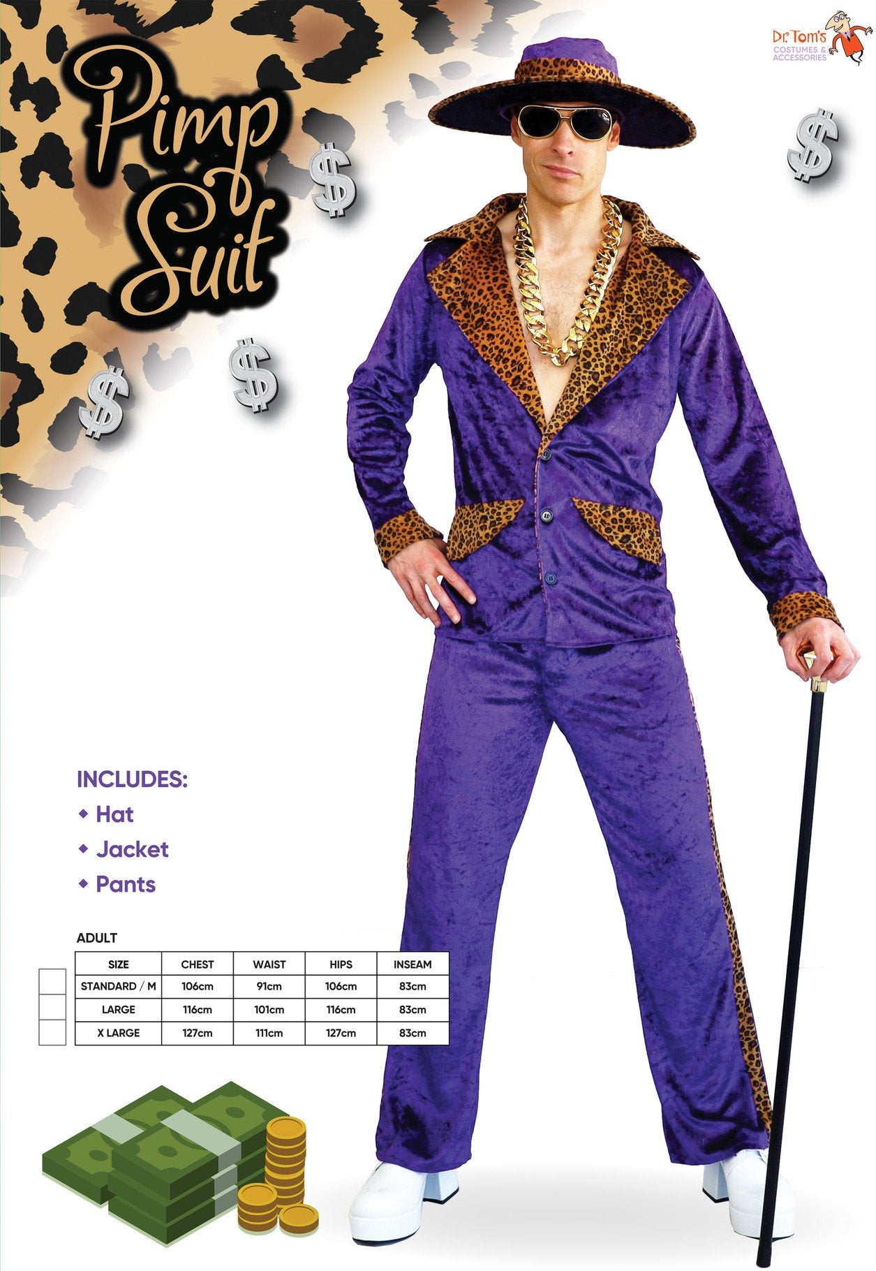 Costume Adult Pimp Suit Purple with Leopard Print