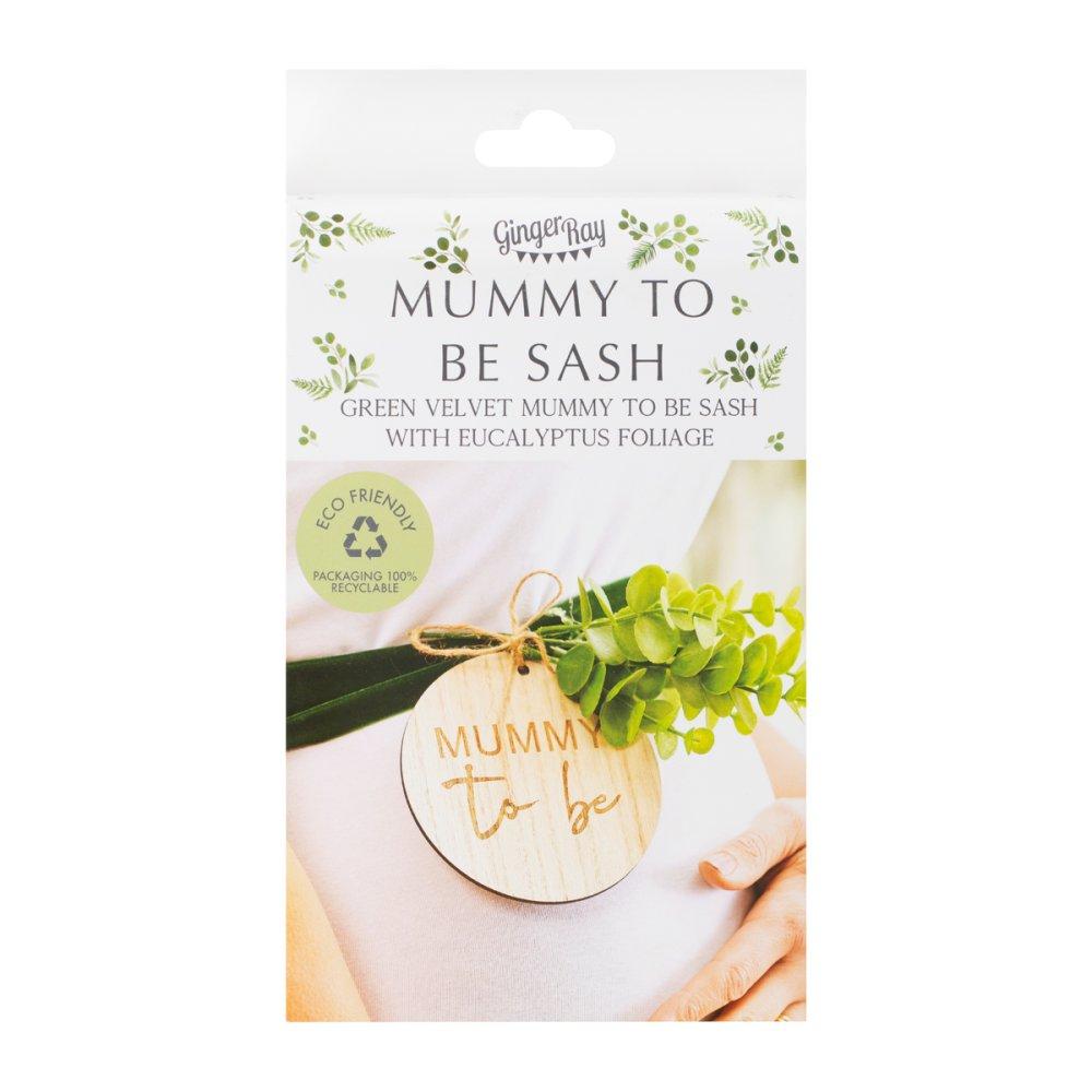 Green Velvet Mummy To Be Sash with Eucalyptus Foliage Baby Shower 180cm