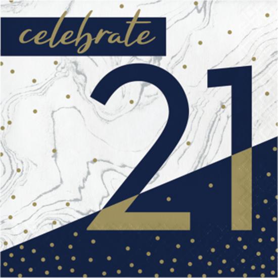 Navy & Gold Milestone 21st Lunch Napkins Pk/16