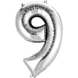 Balloon Foil Megaloon Num 9 Silver 86cm-Discontinued Line: Last Chance Buy