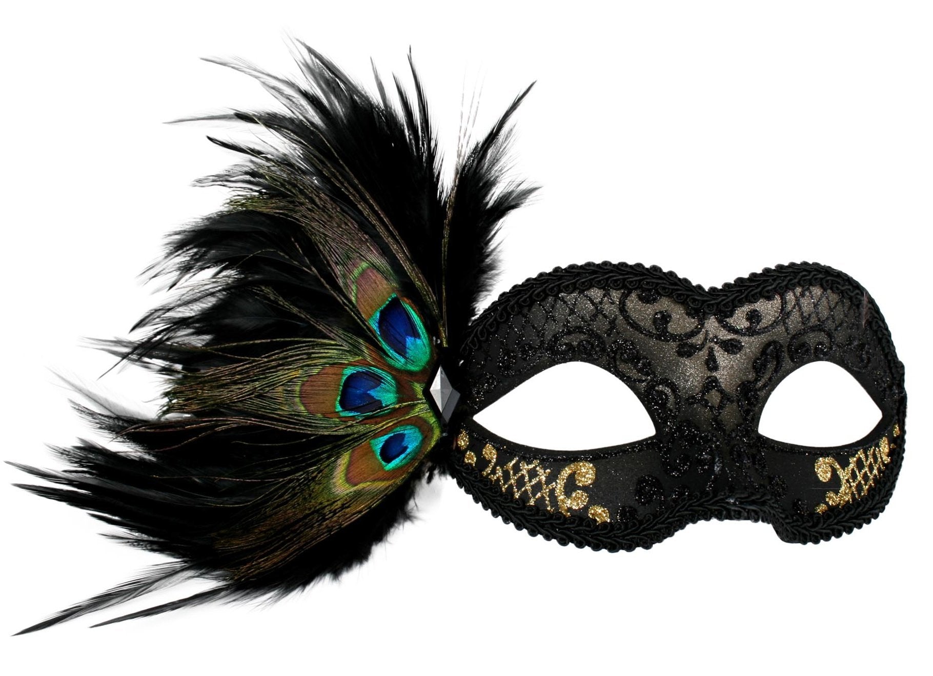 Mask Eye Adrianna Black & Gold Peacock Feather