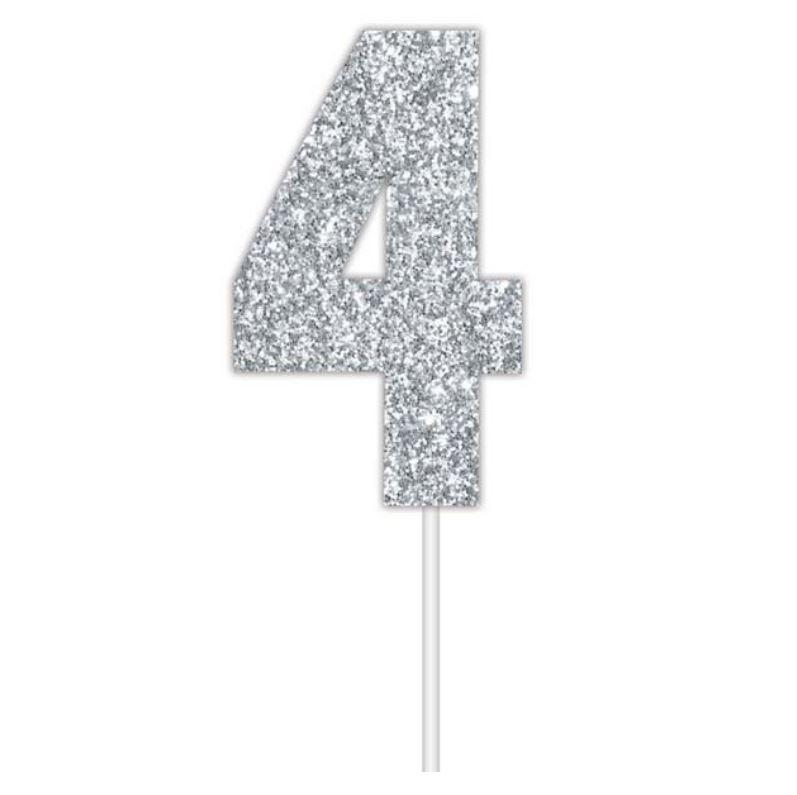 Cake Topper Budget Number 4 Glitter Silver