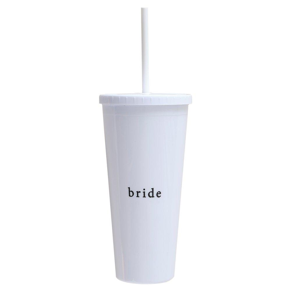 White Reusable Bride Hen Party Cup With Straw 700ml