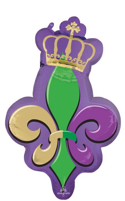 Balloon Foil Shape Mardi Gras Crown 53cm x 81cm Purple/Green & Gold