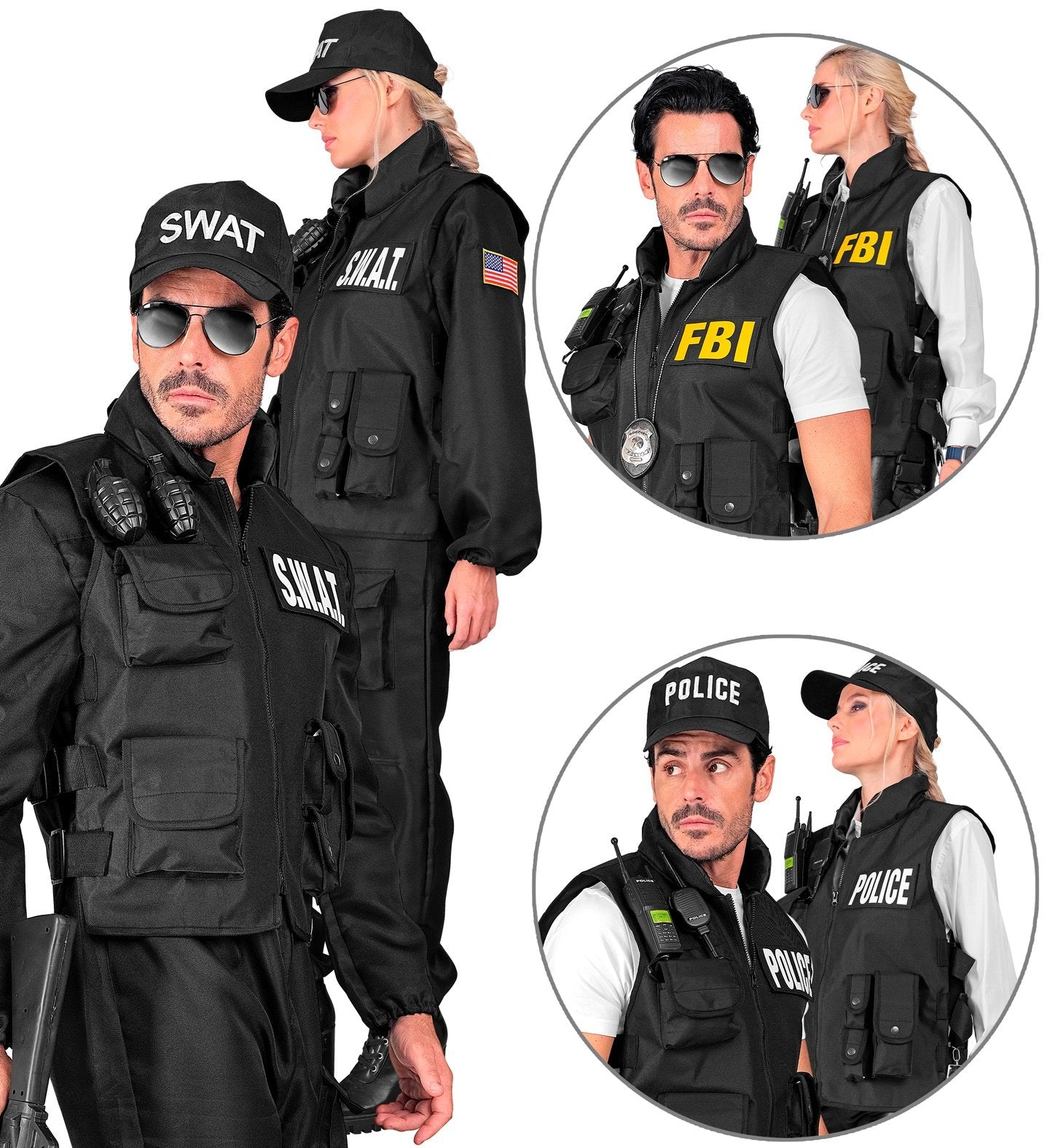 Police SWAT FBI Attack Vest Nylon Black Adult Deluxe Removable Patches L/XL