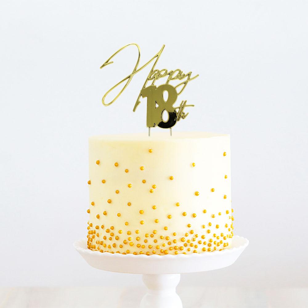 Cake Topper Happy 18th Word Gold Metal