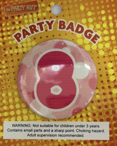 Badge Eighth Birthday Pink 6cm