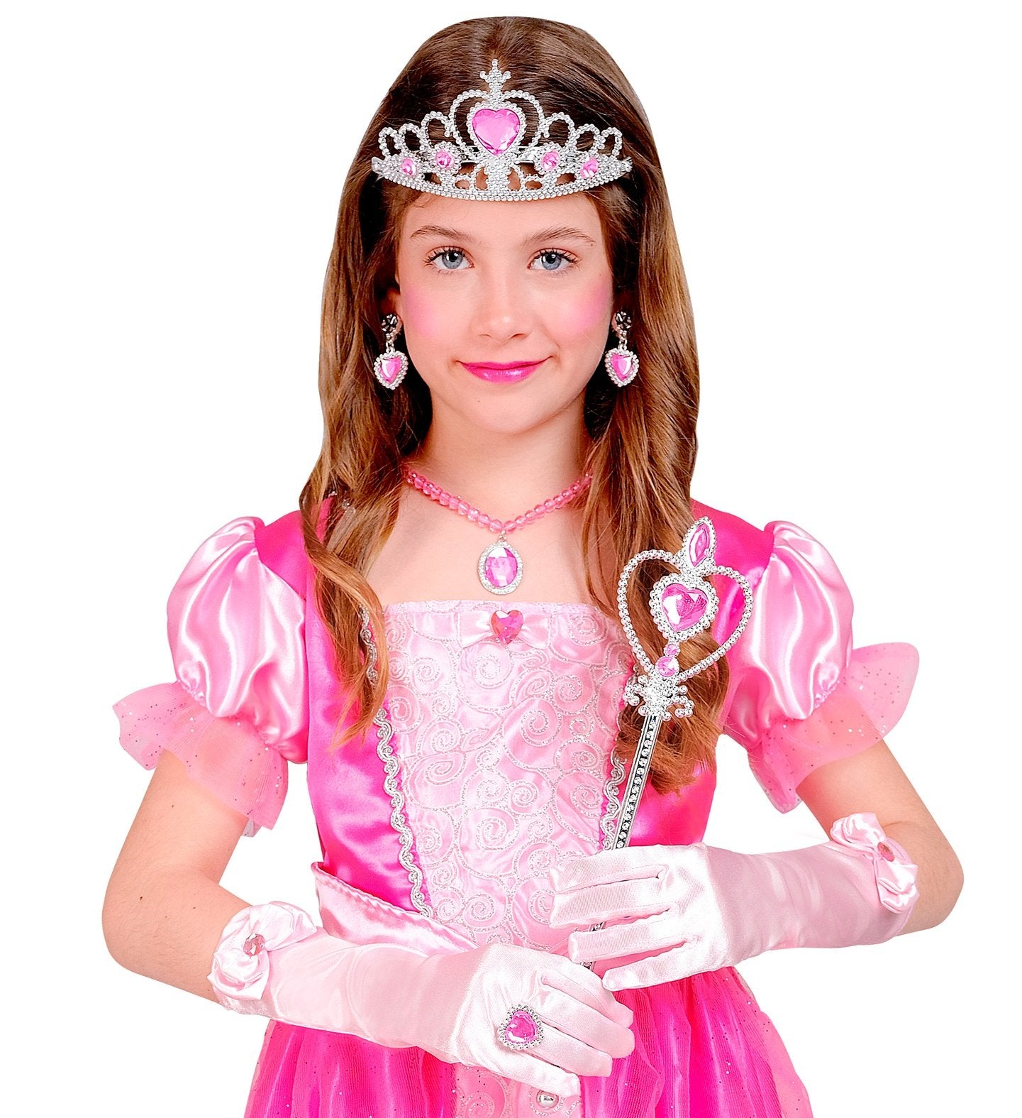 Princess Set 6 Piece Set Pink Tiara Necklace Earings Gloves Ring Scepter