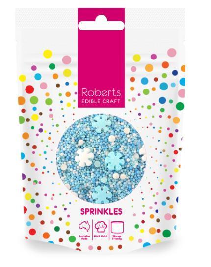Edible Sprinkles Blue Snowflake Mix 80g Roberts