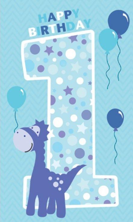 Greeting Card Happy First 1st Birthday Blue