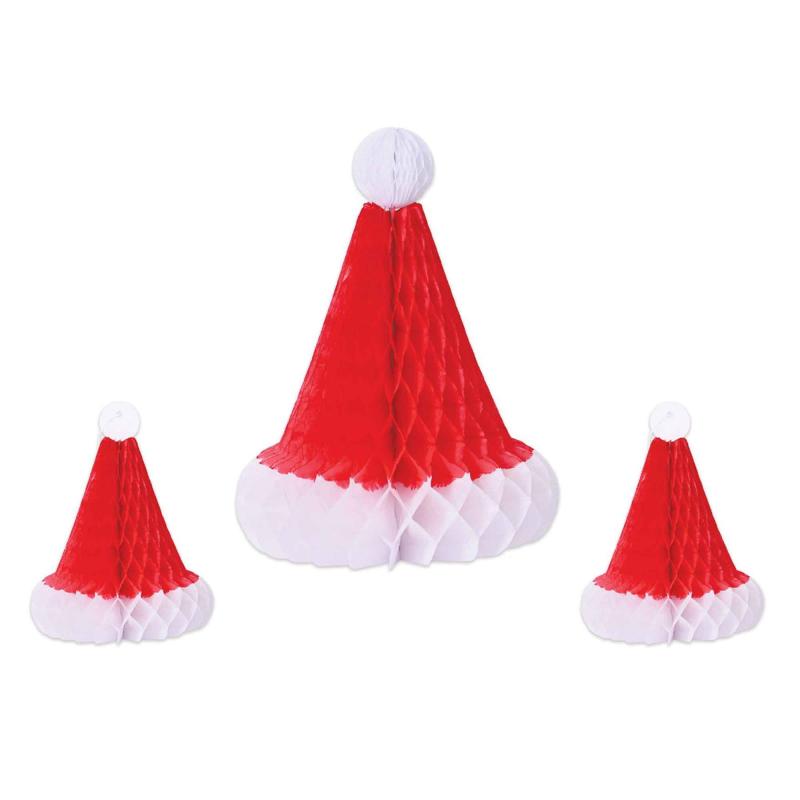 Table Decorations Christmas Santa Hats Tissue Honeycomb Pk/3