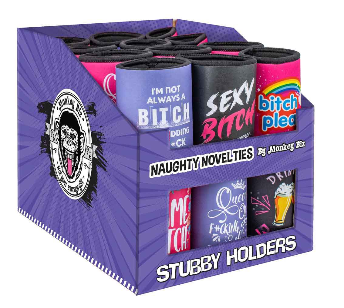 Gift Novelty Funny Beer Bitch Stubby Holder Monkey Biz Assorted Designs