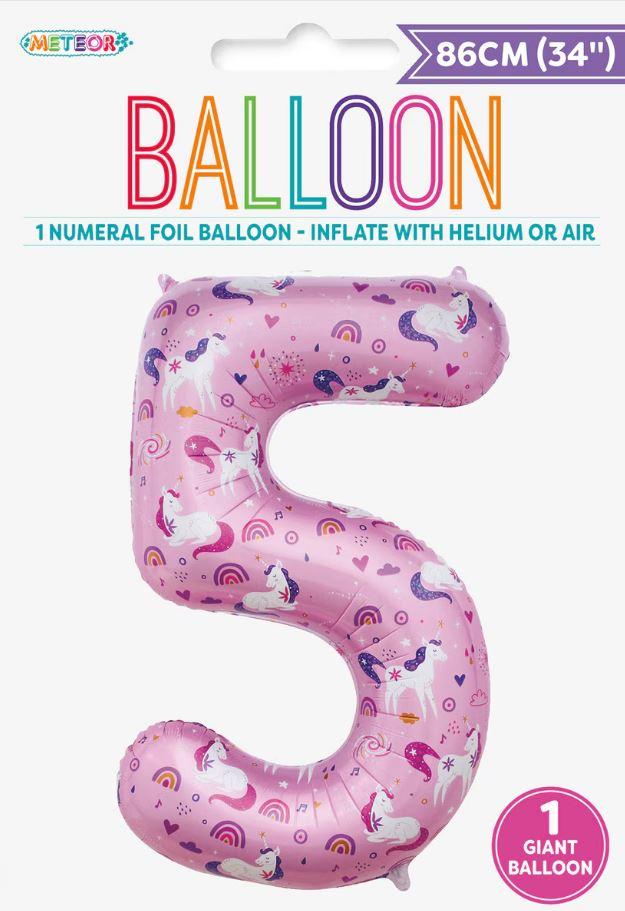 Balloon Foil Megaloon Number 5 Pink Unicorn  86cm