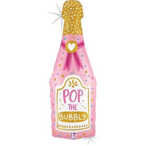 Balloon Foil Shape Bubbly Champagne Bottle Pink/Gold 100cm