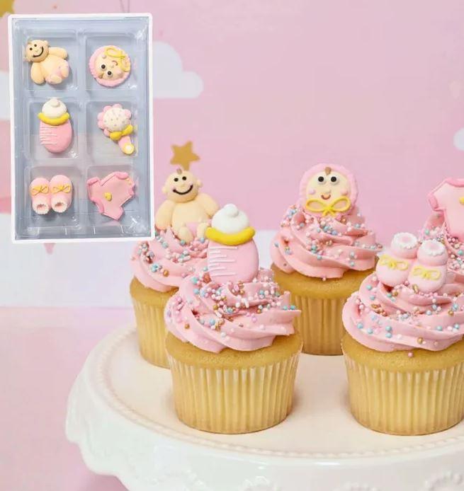 Edible Icing Decorations Pink Christening Assorted