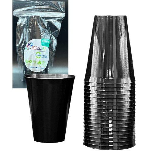 Cups Black Reusable Plastic 285ml Pk/20