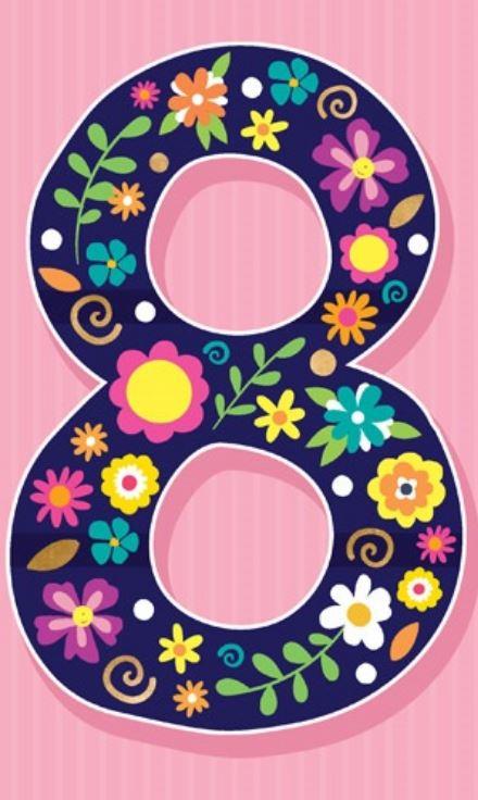 Greeting Card Happy 8th Birthday Flowers