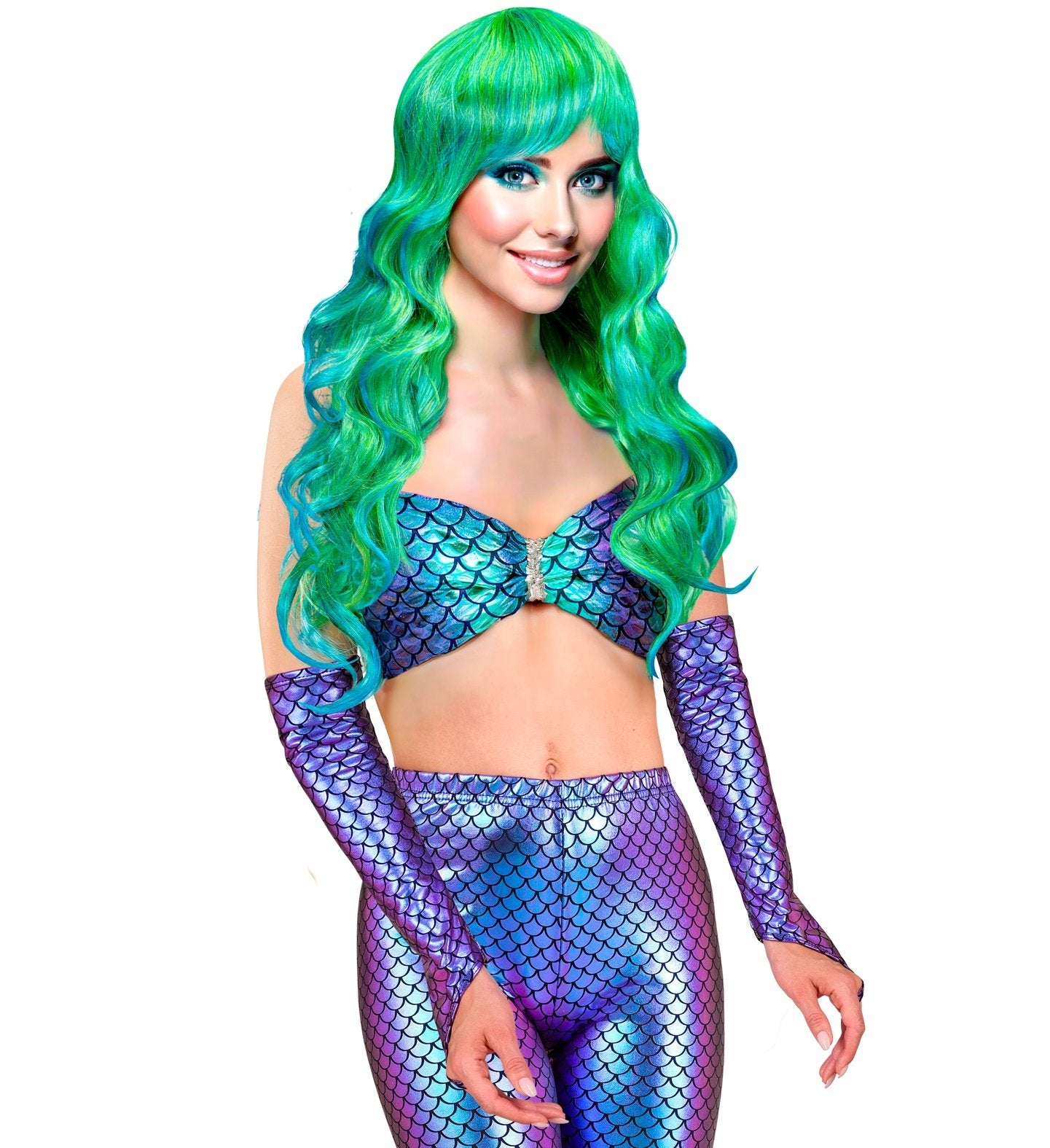 Costume Gloves Mermaid Under The Sea Prismatic Fish Scales 44cm Long
