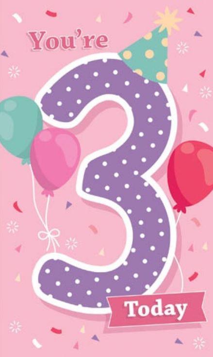Greeting Card Happy 3rd Birthday Pink