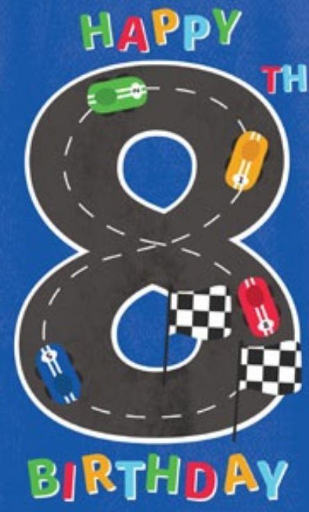 Greeting Card Happy 8th Birthday Race Car