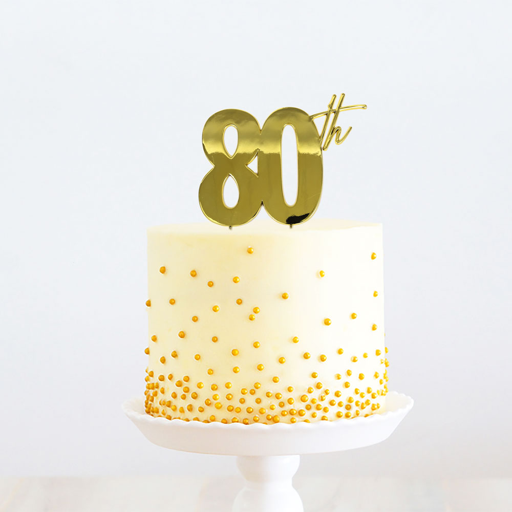 Cake Topper 80th Birthday Gold Metal 11cm X 9cm
