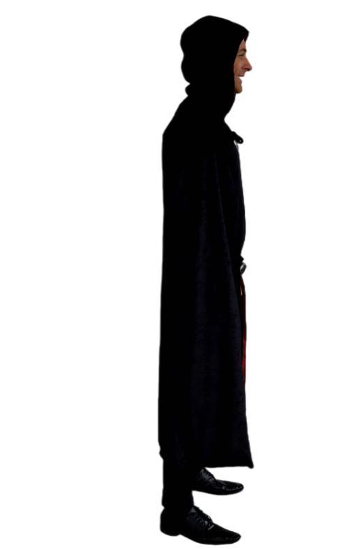 Cape Velvet Black With Hood Lined With Red Fabric Long Deluxe